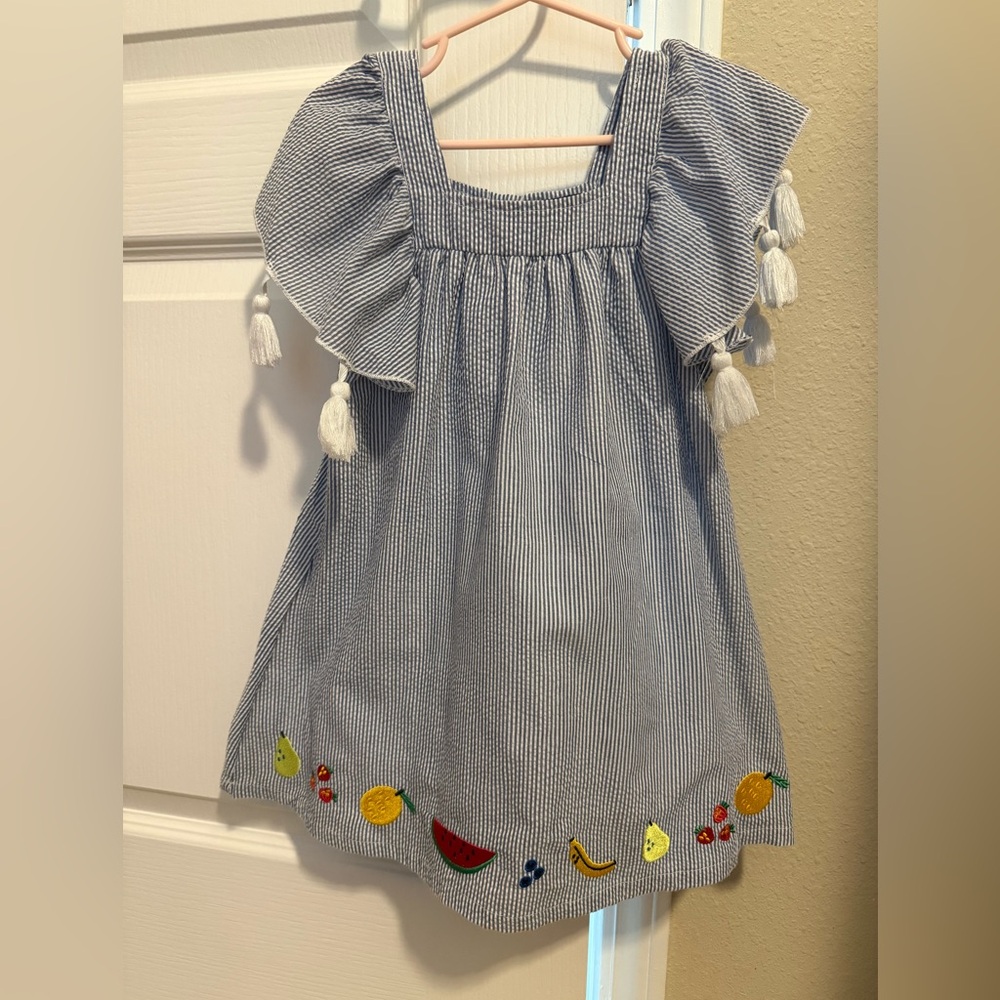 Andy & Evan Blue Striped Dress with Fruit Accents